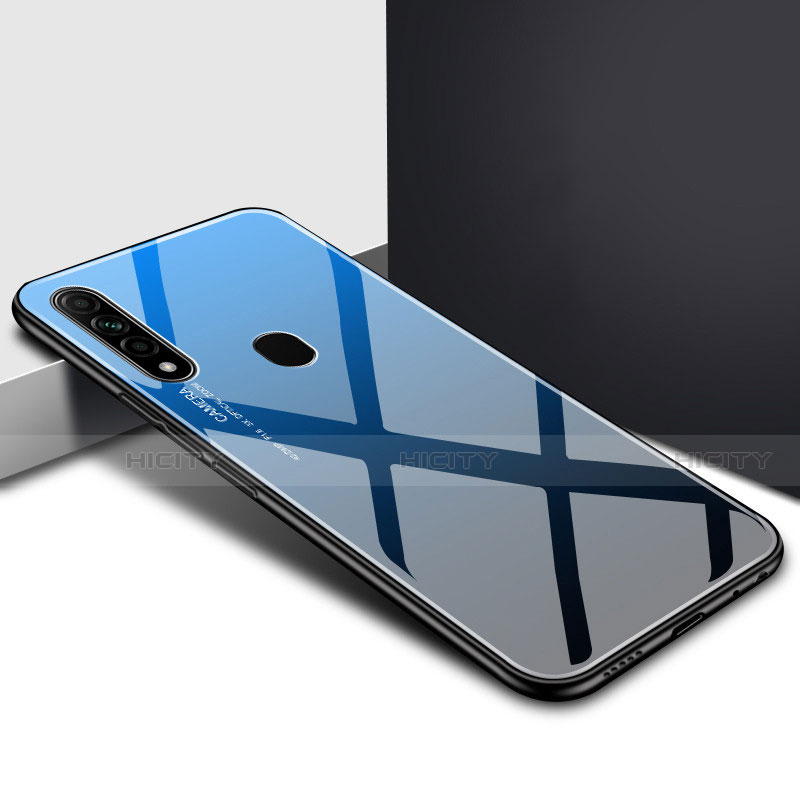 Coque Rebord Contour Silicone et Vitre Miroir Housse Etui pour Oppo A8 Bleu Plus