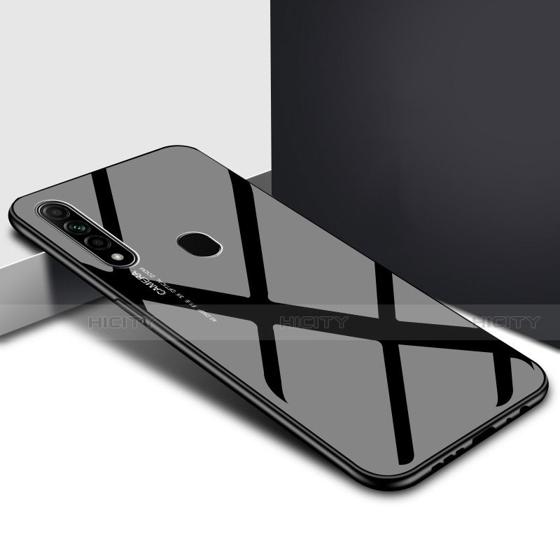 Coque Rebord Contour Silicone et Vitre Miroir Housse Etui pour Oppo A8 Noir Plus