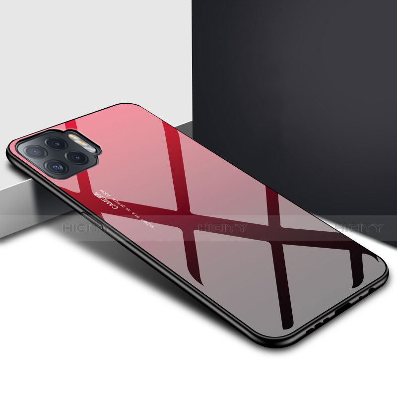 Coque Rebord Contour Silicone et Vitre Miroir Housse Etui pour Oppo A93 Rouge Plus