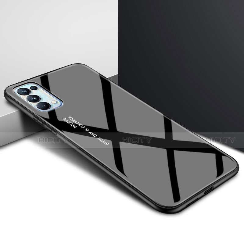 Coque Rebord Contour Silicone et Vitre Miroir Housse Etui pour Oppo Reno5 Pro 5G Noir Plus
