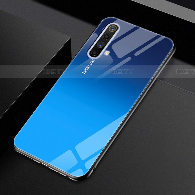 Coque Rebord Contour Silicone et Vitre Miroir Housse Etui pour Realme X3 SuperZoom Bleu Plus