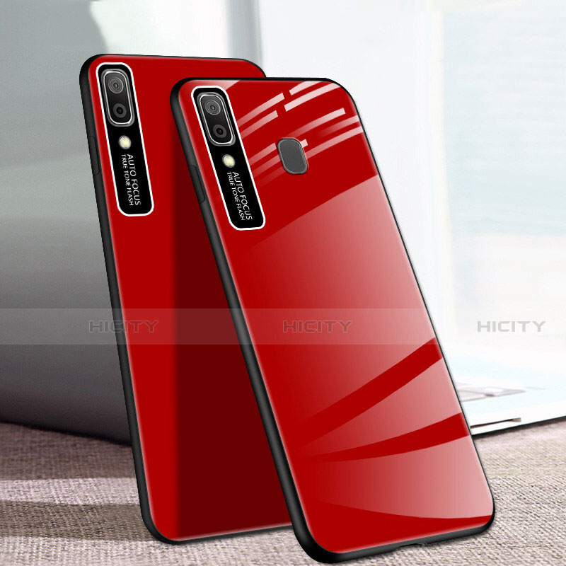 Coque Rebord Contour Silicone et Vitre Miroir Housse Etui pour Samsung Galaxy A20e Rouge Plus