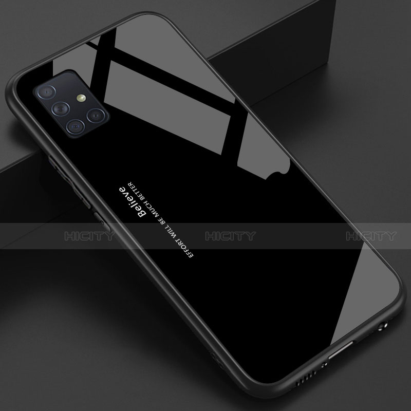 Coque Rebord Contour Silicone et Vitre Miroir Housse Etui pour Samsung Galaxy A51 4G Noir Plus