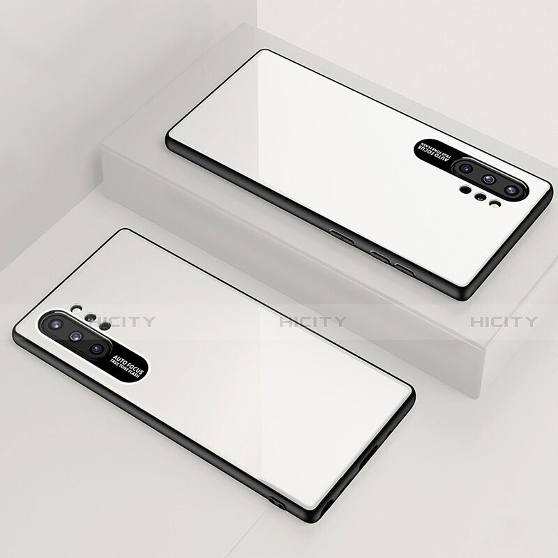 Coque Rebord Contour Silicone et Vitre Miroir Housse Etui pour Samsung Galaxy Note 10 Plus 5G Blanc Plus