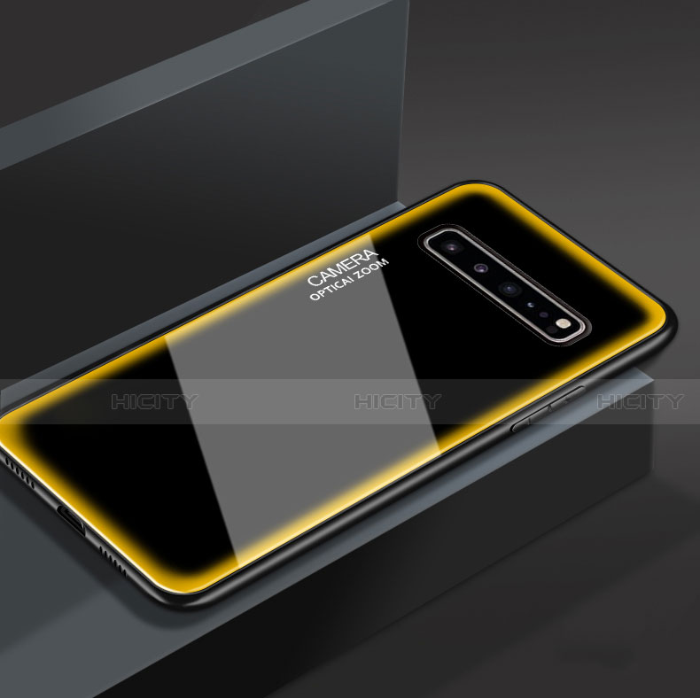 Coque Rebord Contour Silicone et Vitre Miroir Housse Etui pour Samsung Galaxy S10 5G SM-G977B Jaune Plus