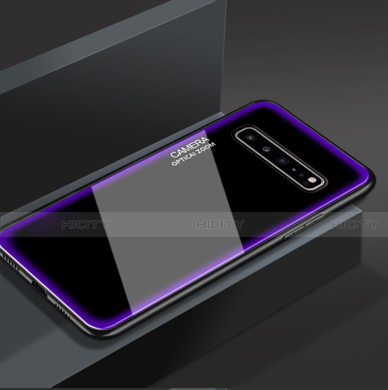 Coque Rebord Contour Silicone et Vitre Miroir Housse Etui pour Samsung Galaxy S10 5G SM-G977B Violet Plus
