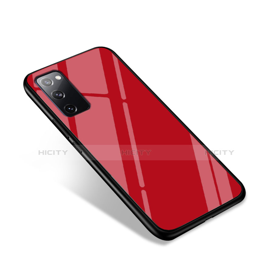Coque Rebord Contour Silicone et Vitre Miroir Housse Etui pour Samsung Galaxy S20 FE (2022) 5G Rouge Plus