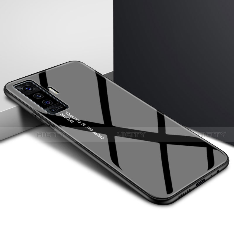 Coque Rebord Contour Silicone et Vitre Miroir Housse Etui pour Vivo X50 5G Noir Plus