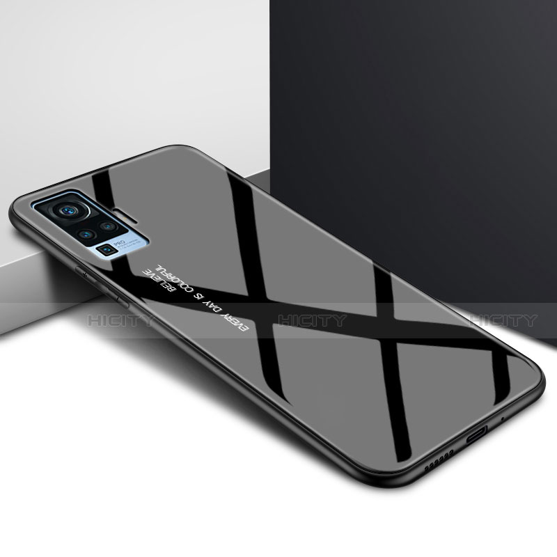 Coque Rebord Contour Silicone et Vitre Miroir Housse Etui pour Vivo X50 Pro 5G Noir Plus