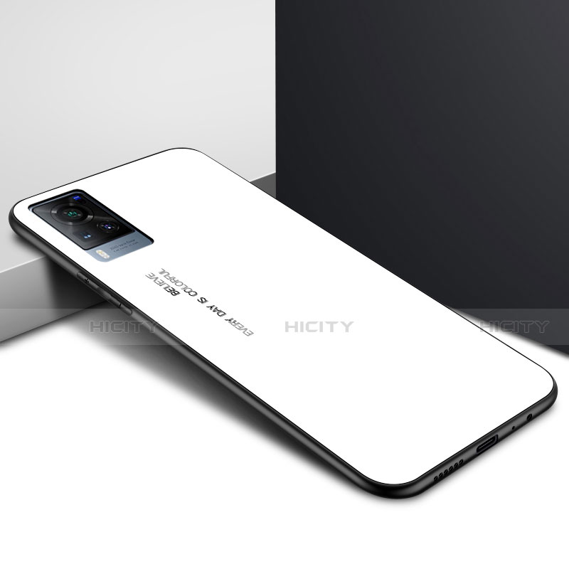 Coque Rebord Contour Silicone et Vitre Miroir Housse Etui pour Vivo X60 5G Blanc Plus