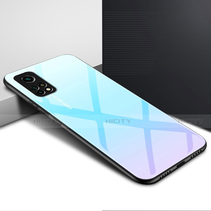 Coque Rebord Contour Silicone et Vitre Miroir Housse Etui pour Xiaomi Mi 10T 5G Bleu Clair Plus