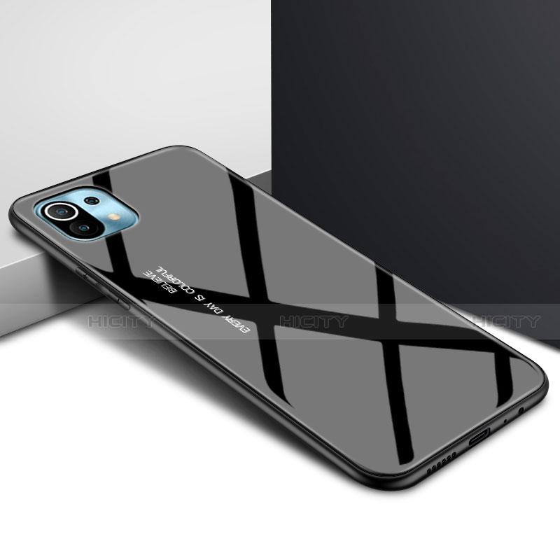 Coque Rebord Contour Silicone et Vitre Miroir Housse Etui pour Xiaomi Mi 11 5G Noir Plus