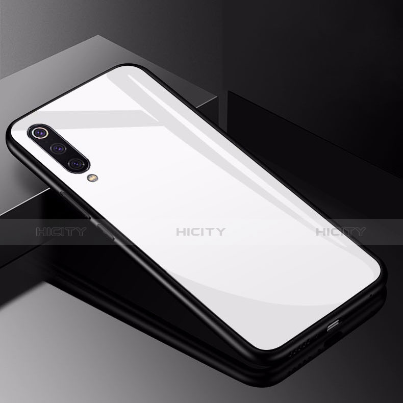 Coque Rebord Contour Silicone et Vitre Miroir Housse Etui pour Xiaomi Mi 9 Pro Blanc Plus