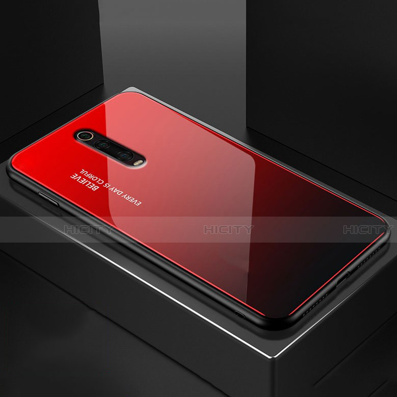 Coque Rebord Contour Silicone et Vitre Miroir Housse Etui pour Xiaomi Mi 9T Pro Rouge Plus