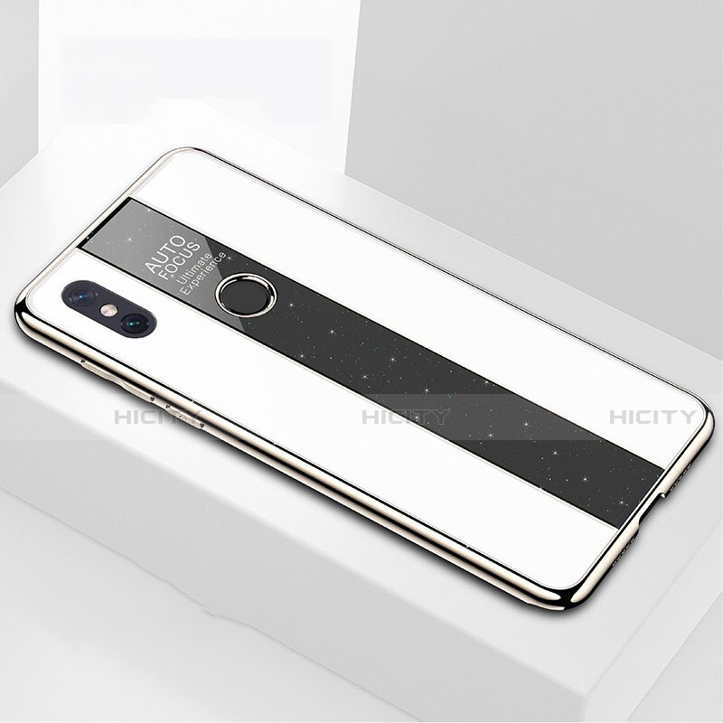 Coque Rebord Contour Silicone et Vitre Miroir Housse Etui pour Xiaomi Mi Max 3 Blanc Plus