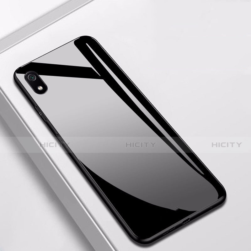 Coque Rebord Contour Silicone et Vitre Miroir Housse Etui pour Xiaomi Redmi 7A Noir Plus