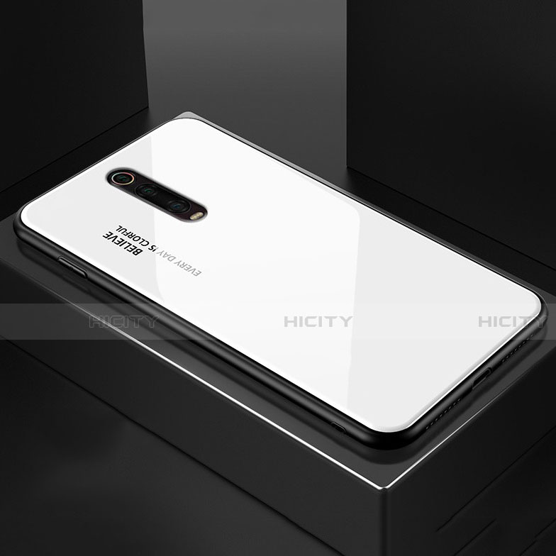 Coque Rebord Contour Silicone et Vitre Miroir Housse Etui pour Xiaomi Redmi K20 Blanc Plus