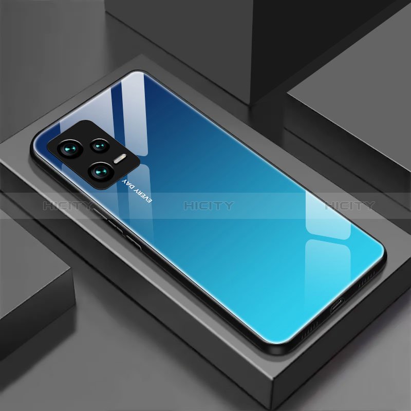 Coque Rebord Contour Silicone et Vitre Miroir Housse Etui pour Xiaomi Redmi Note 12 5G Bleu Plus