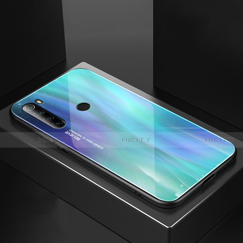 Coque Rebord Contour Silicone et Vitre Miroir Housse Etui pour Xiaomi Redmi Note 8 (2021) Cyan Plus