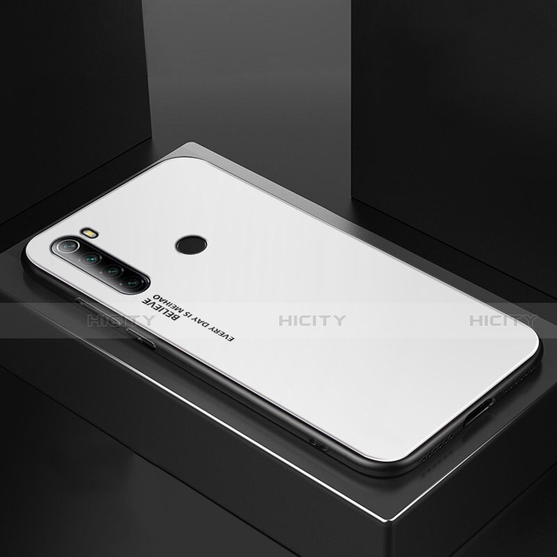 Coque Rebord Contour Silicone et Vitre Miroir Housse Etui pour Xiaomi Redmi Note 8 Blanc Plus