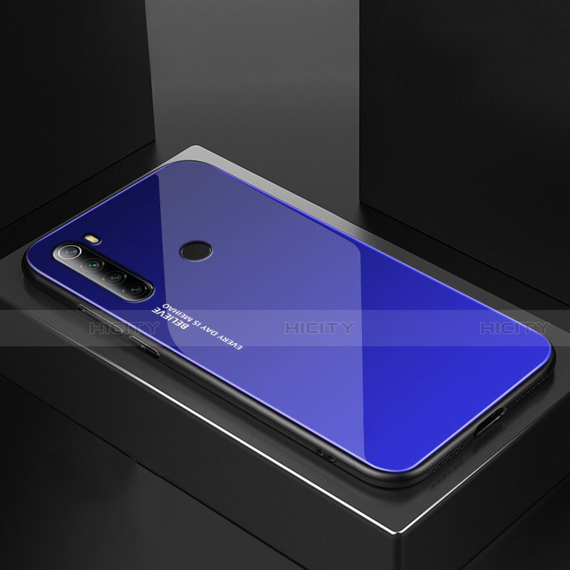 Coque Rebord Contour Silicone et Vitre Miroir Housse Etui pour Xiaomi Redmi Note 8 Bleu Plus