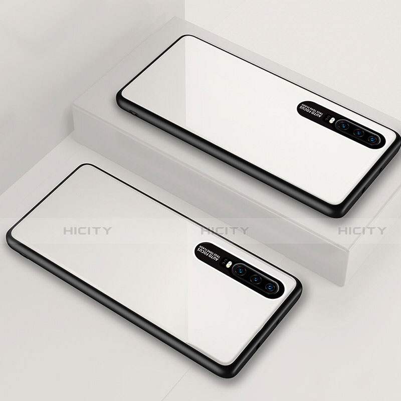 Coque Rebord Contour Silicone et Vitre Miroir Housse Etui T01 pour Huawei P30 Blanc Plus