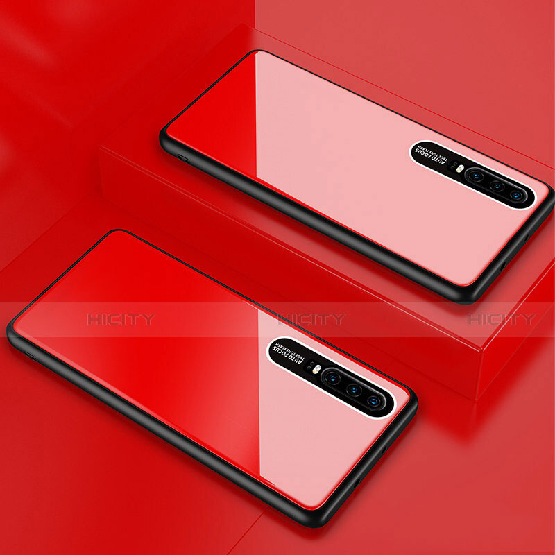 Coque Rebord Contour Silicone et Vitre Miroir Housse Etui T01 pour Huawei P30 Rouge Plus