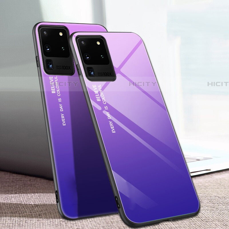 Coque Rebord Contour Silicone et Vitre Miroir Housse Etui T01 pour Samsung Galaxy S20 Ultra 5G Violet Plus