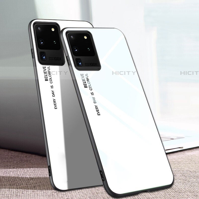 Coque Rebord Contour Silicone et Vitre Miroir Housse Etui T01 pour Samsung Galaxy S20 Ultra Blanc Plus