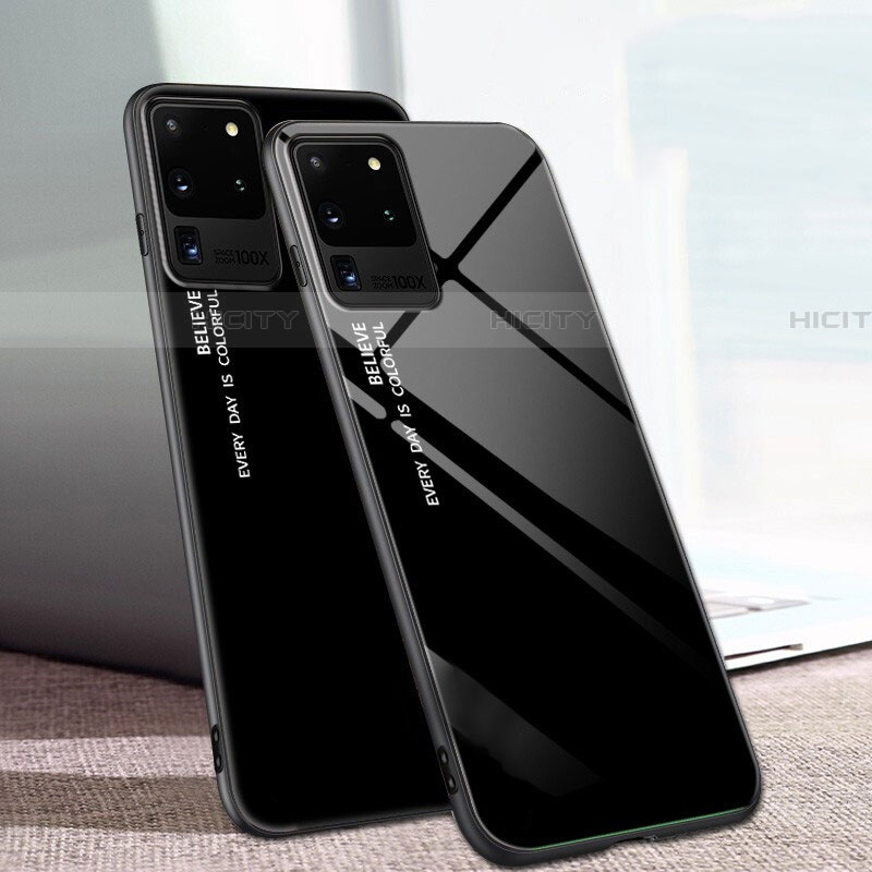Coque Rebord Contour Silicone et Vitre Miroir Housse Etui T01 pour Samsung Galaxy S20 Ultra Noir Plus