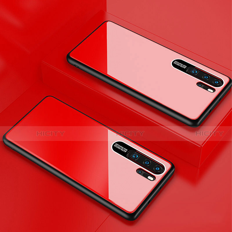 Coque Rebord Contour Silicone et Vitre Miroir Housse Etui T02 pour Huawei P30 Pro Rouge Plus
