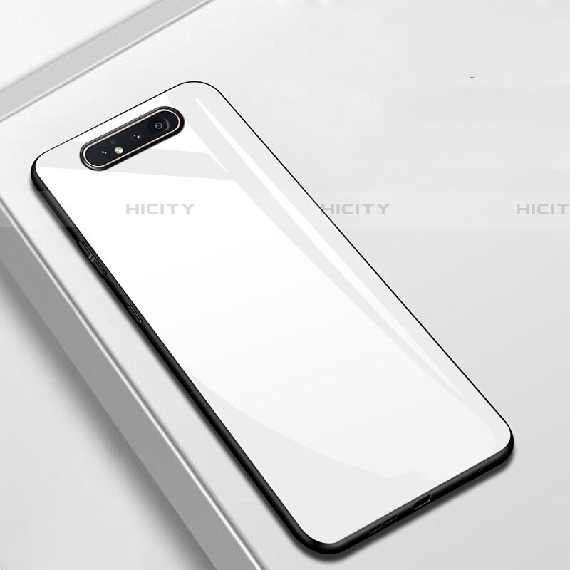 Coque Rebord Contour Silicone et Vitre Miroir Housse Etui T02 pour Samsung Galaxy A80 Blanc Plus