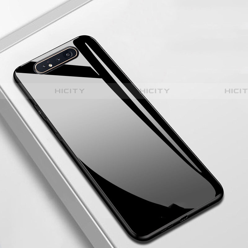 Coque Rebord Contour Silicone et Vitre Miroir Housse Etui T02 pour Samsung Galaxy A90 4G Noir Plus