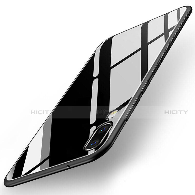 Coque Rebord Contour Silicone et Vitre Miroir Housse Etui T04 pour Huawei P20 Noir Plus