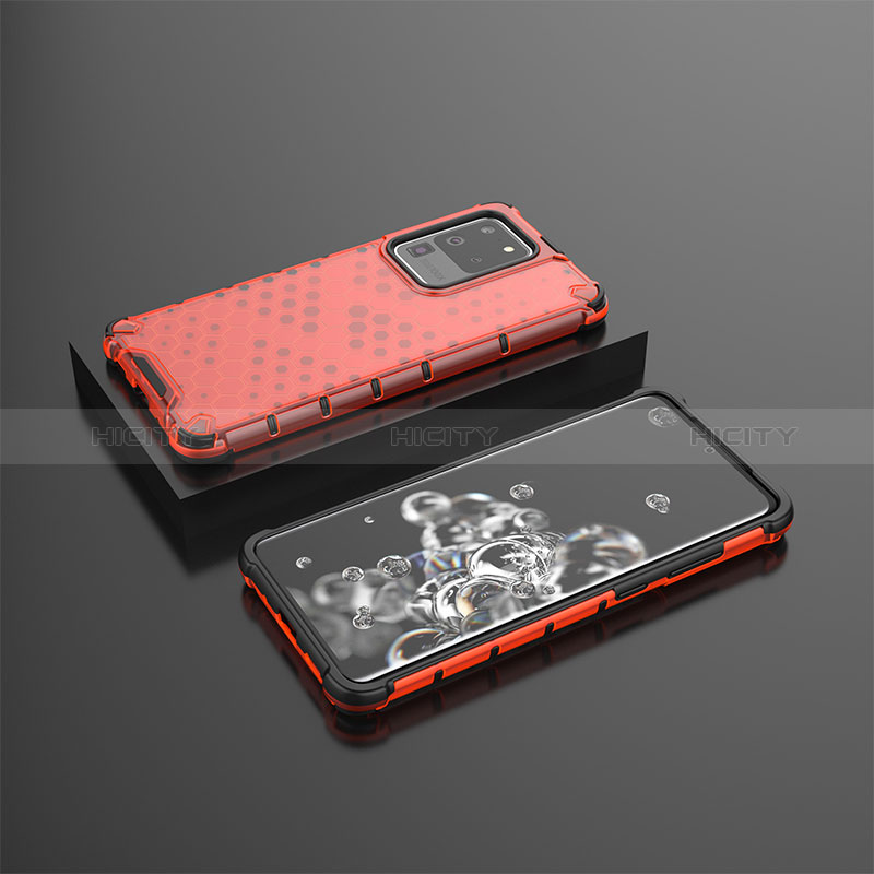 Coque Rebord Contour Silicone et Vitre Transparente Housse Etui 360 Degres AM2 pour Samsung Galaxy S20 Ultra Rouge Plus