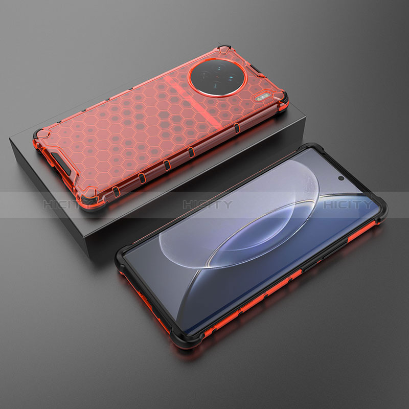 Coque Rebord Contour Silicone et Vitre Transparente Housse Etui 360 Degres AM2 pour Vivo X90 5G Rouge Plus