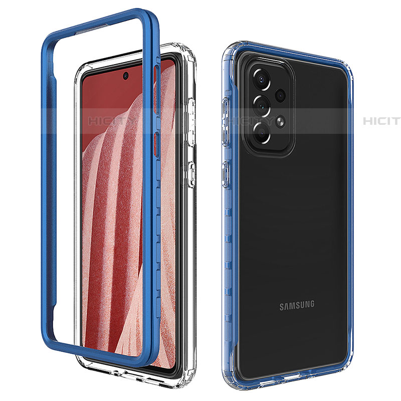 Coque Rebord Contour Silicone et Vitre Transparente Housse Etui 360 Degres JX1 pour Samsung Galaxy A73 5G Bleu Plus