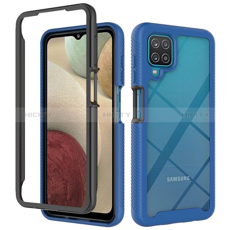 Coque Rebord Contour Silicone et Vitre Transparente Housse Etui 360 Degres JX2 pour Samsung Galaxy F12 Bleu Plus