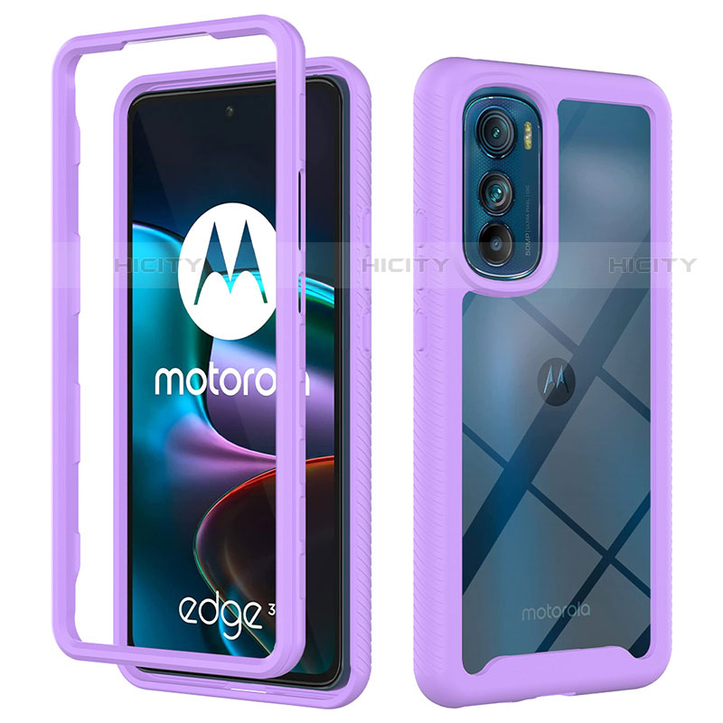 Coque Rebord Contour Silicone et Vitre Transparente Housse Etui 360 Degres pour Motorola Moto Edge 30 5G Violet Plus