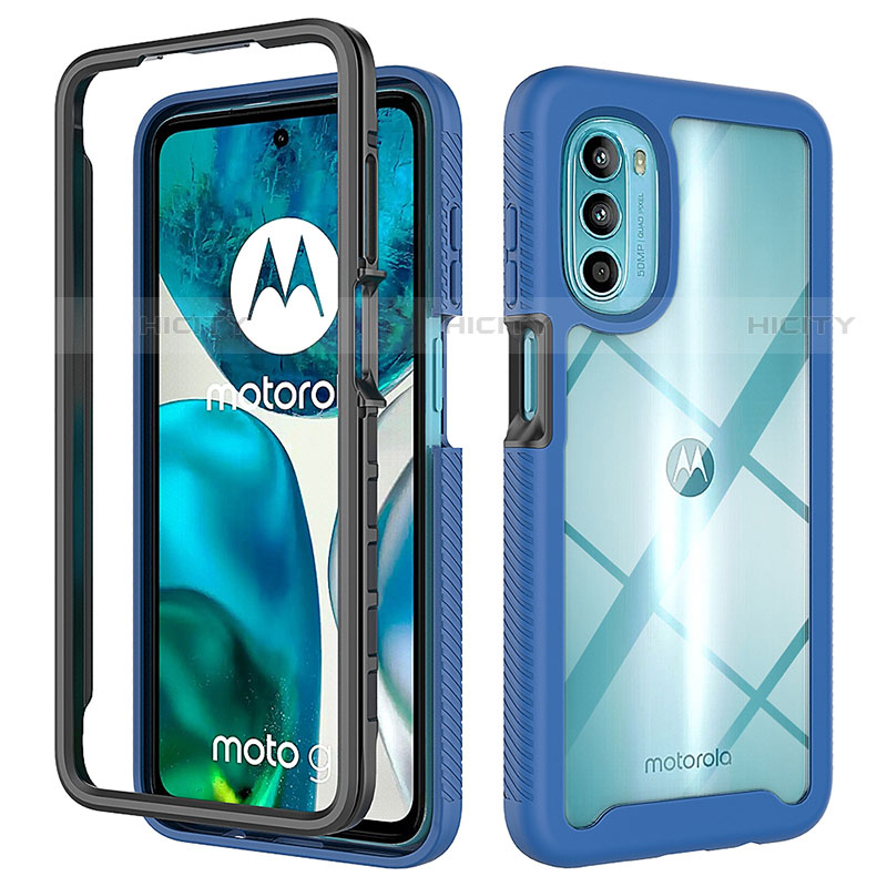 Coque Rebord Contour Silicone et Vitre Transparente Housse Etui 360 Degres pour Motorola MOTO G52 Bleu Plus