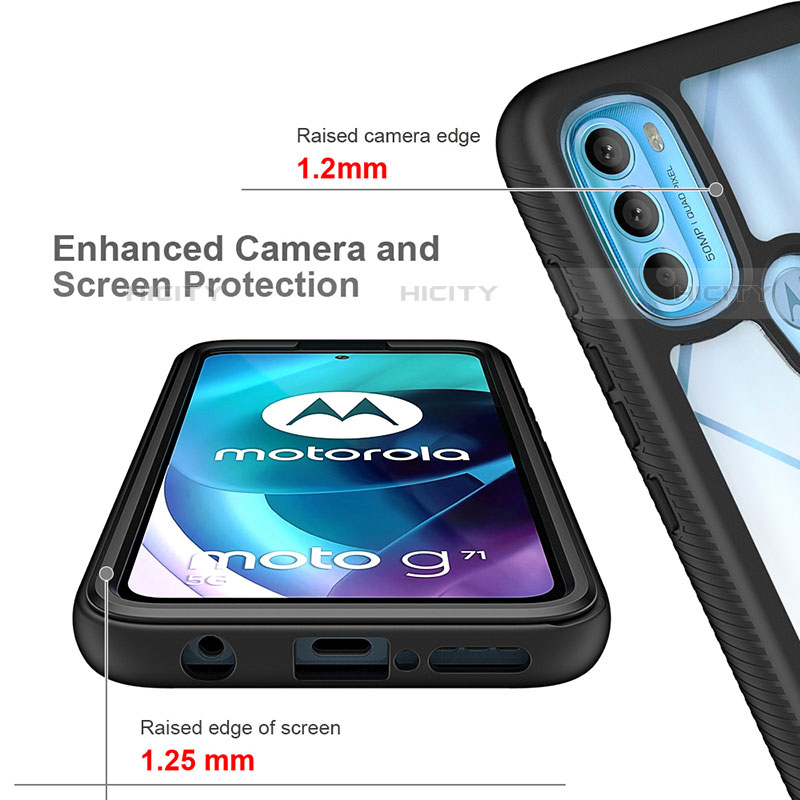Coque Rebord Contour Silicone et Vitre Transparente Housse Etui 360 Degres pour Motorola Moto G71 5G Plus