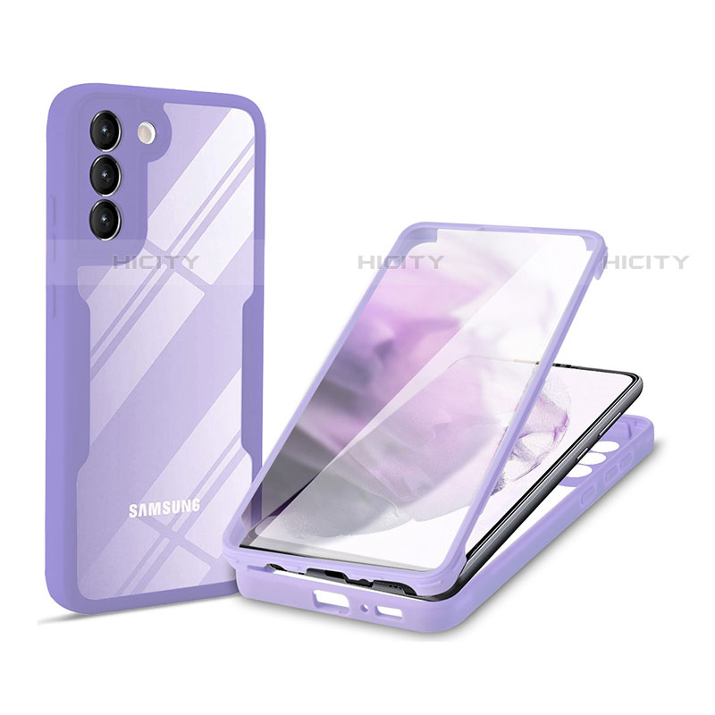 Coque Rebord Contour Silicone et Vitre Transparente Housse Etui 360 Degres pour Samsung Galaxy S21 FE 5G Violet Plus
