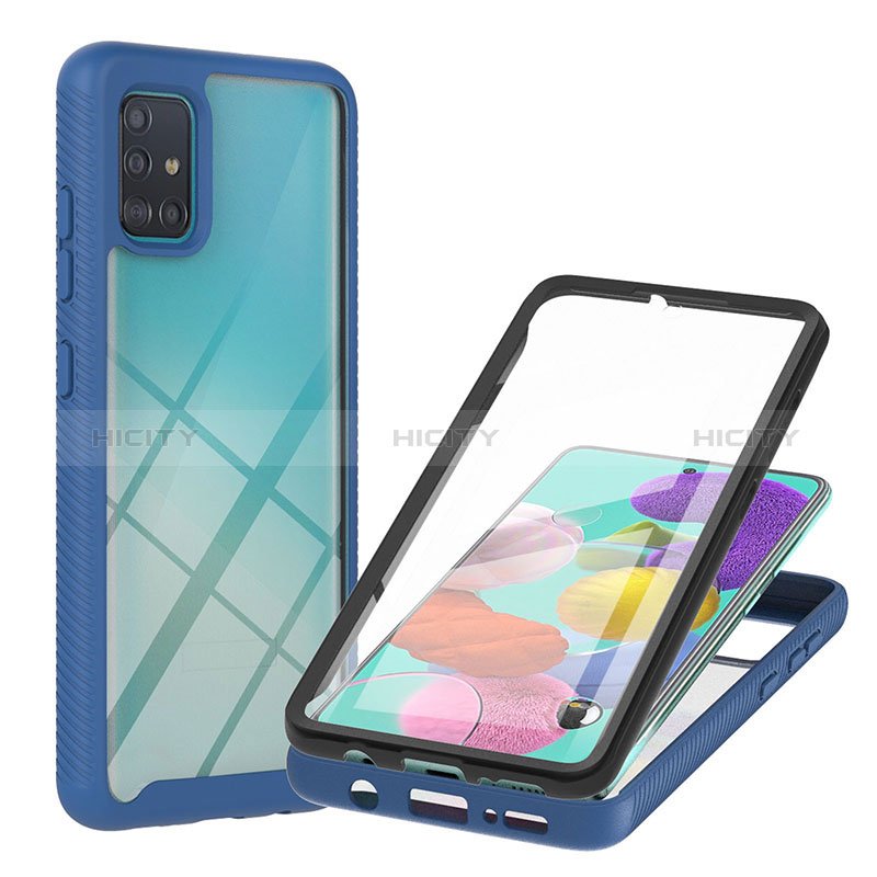 Coque Rebord Contour Silicone et Vitre Transparente Housse Etui 360 Degres YB2 pour Samsung Galaxy A51 4G Bleu Plus