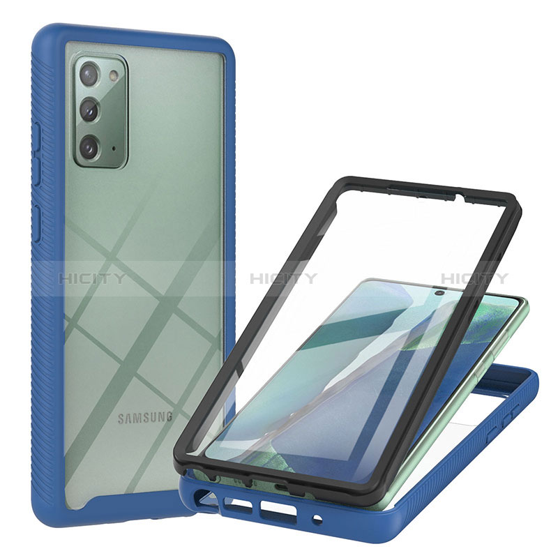 Coque Rebord Contour Silicone et Vitre Transparente Housse Etui 360 Degres YB2 pour Samsung Galaxy Note 20 5G Bleu Plus