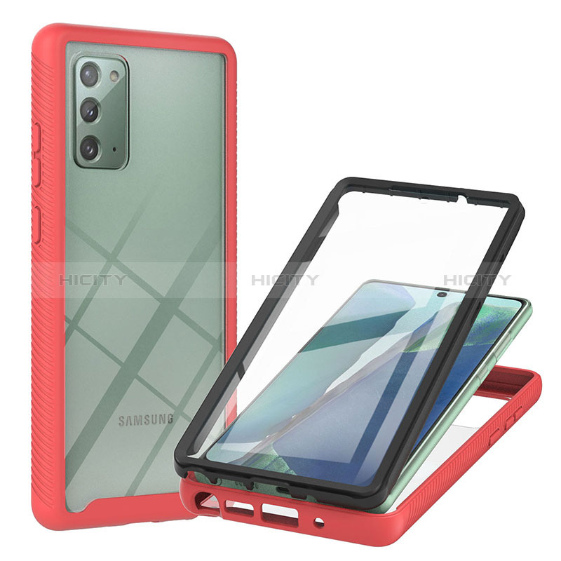 Coque Rebord Contour Silicone et Vitre Transparente Housse Etui 360 Degres YB2 pour Samsung Galaxy Note 20 5G Rouge Plus