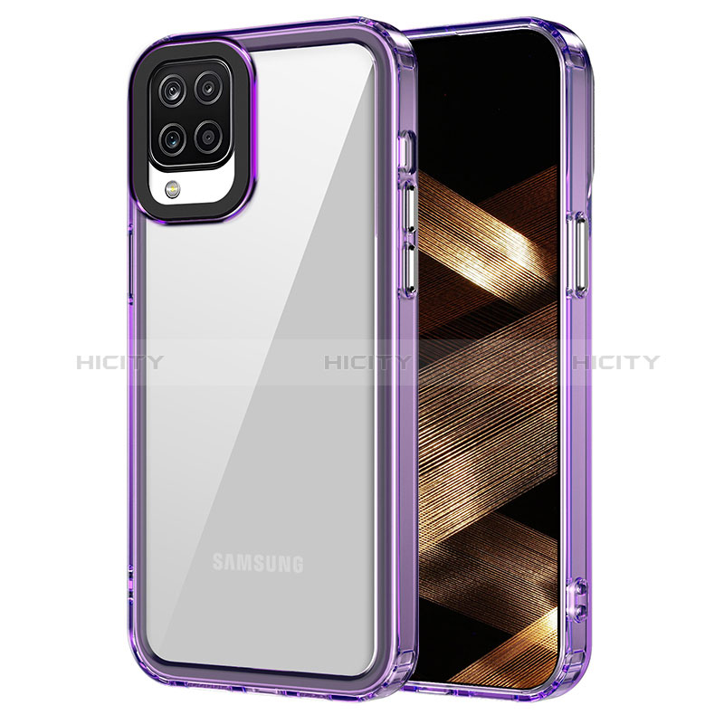 Coque Rebord Contour Silicone et Vitre Transparente Housse Etui AC1 pour Samsung Galaxy F12 Violet Clair Plus