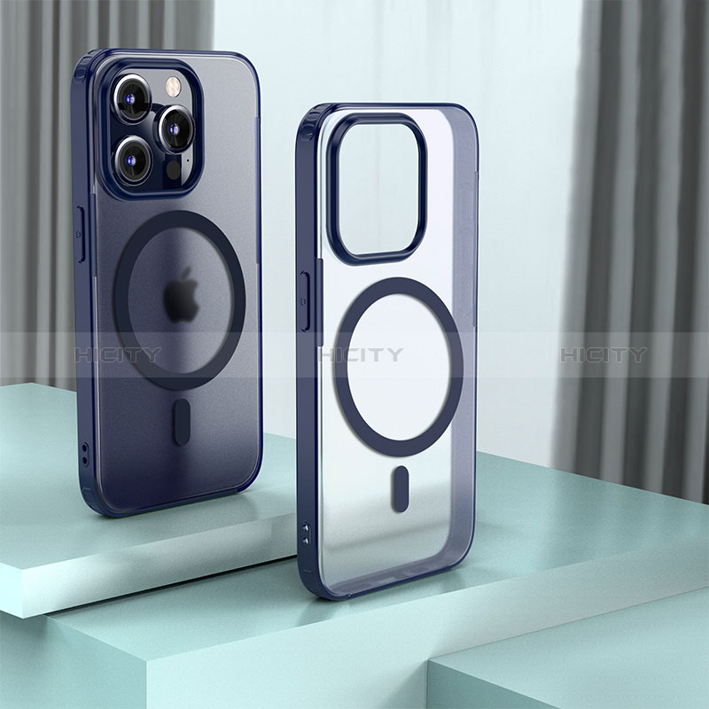 Coque Rebord Contour Silicone et Vitre Transparente Housse Etui avec Mag-Safe Magnetic Magnetique QC1 pour Apple iPhone 13 Pro Max Bleu Plus