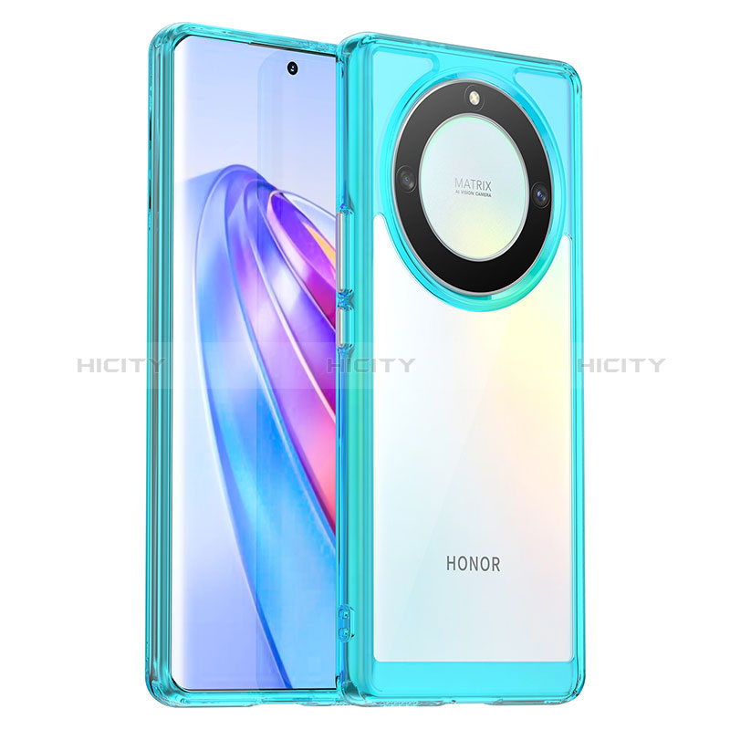 Coque Rebord Contour Silicone et Vitre Transparente Housse Etui J01S pour Huawei Honor Magic5 Lite 5G Bleu Plus
