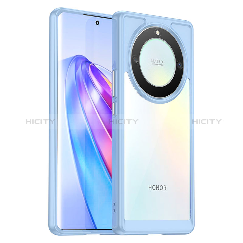 Coque Rebord Contour Silicone et Vitre Transparente Housse Etui J01S pour Huawei Honor Magic5 Lite 5G Bleu Ciel Plus