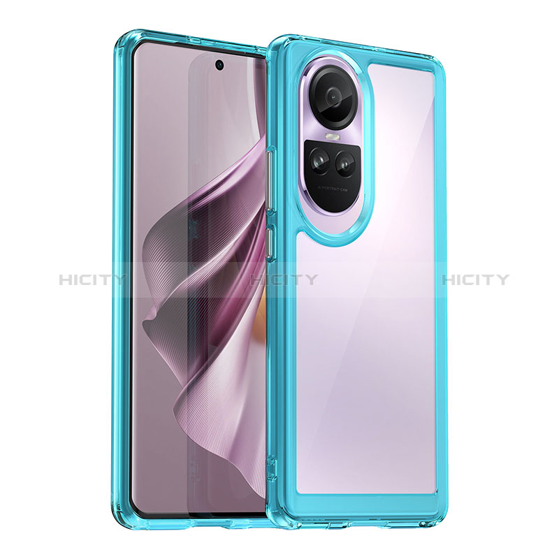 Coque Rebord Contour Silicone et Vitre Transparente Housse Etui J01S pour Oppo Reno10 5G Cyan Plus